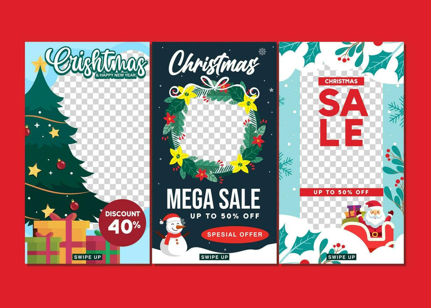 Christmas and new year story template set for sale banner. Design for social media. Vector eps 10