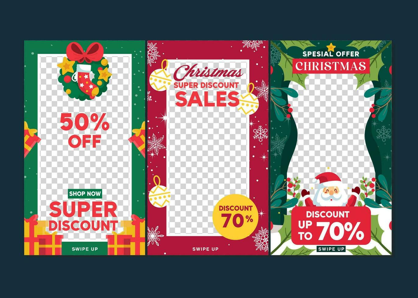 Christmas and new year story template set for sale banner. Design for social media. Vector eps 10