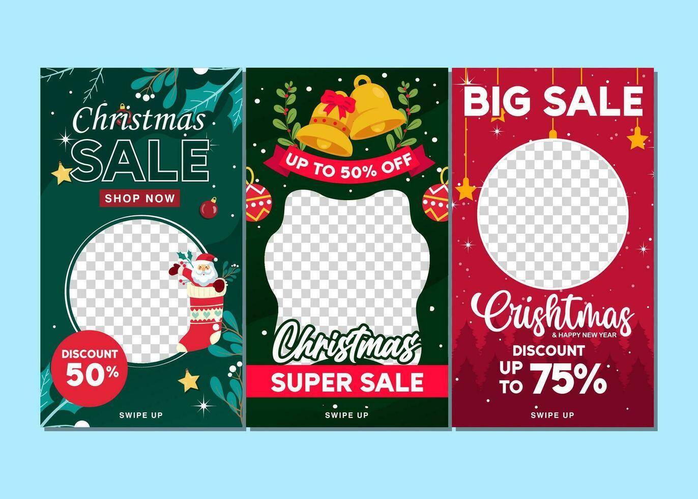 Christmas and new year story template set for sale banner. Design for social media. Vector eps 10