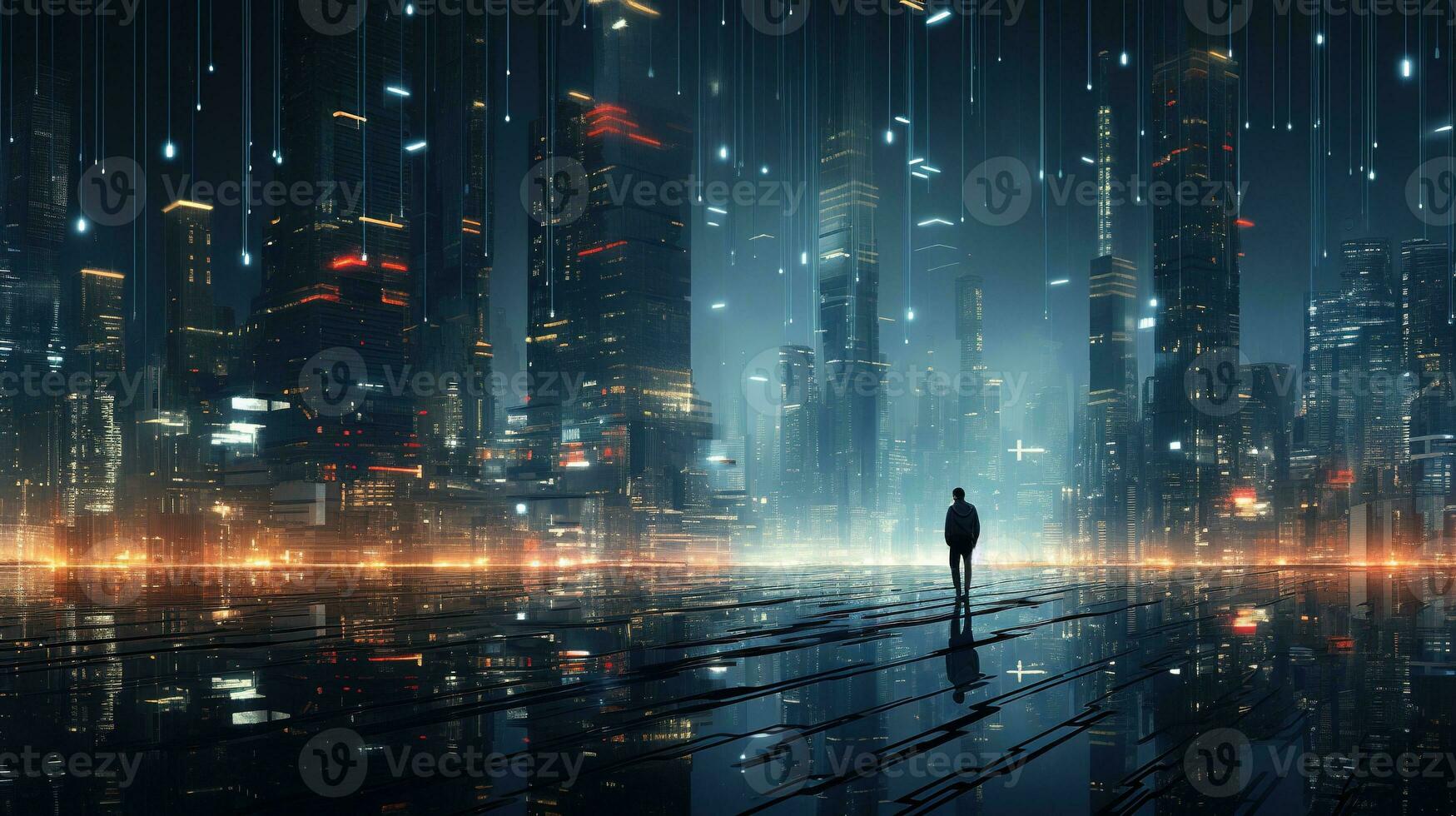 pixelated technological dreams, digital art illustration, Generative AI photo