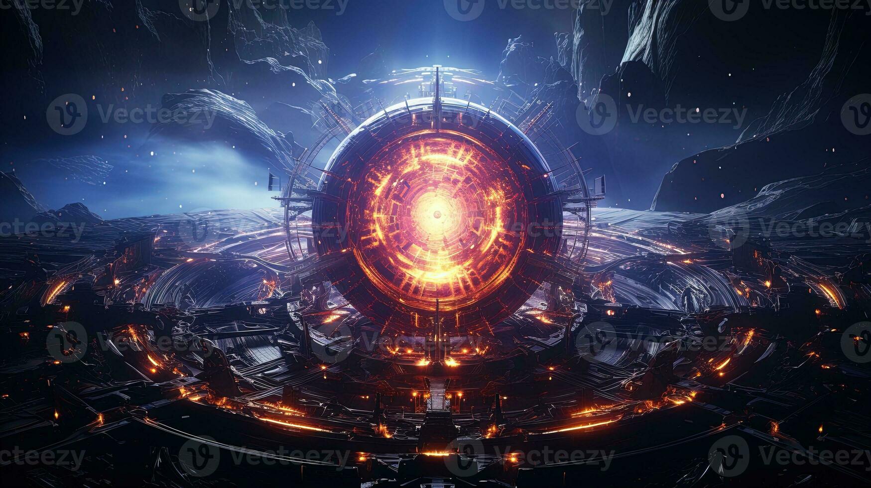 radiant cybernetic cosmos, digital art illustration, Generative AI photo