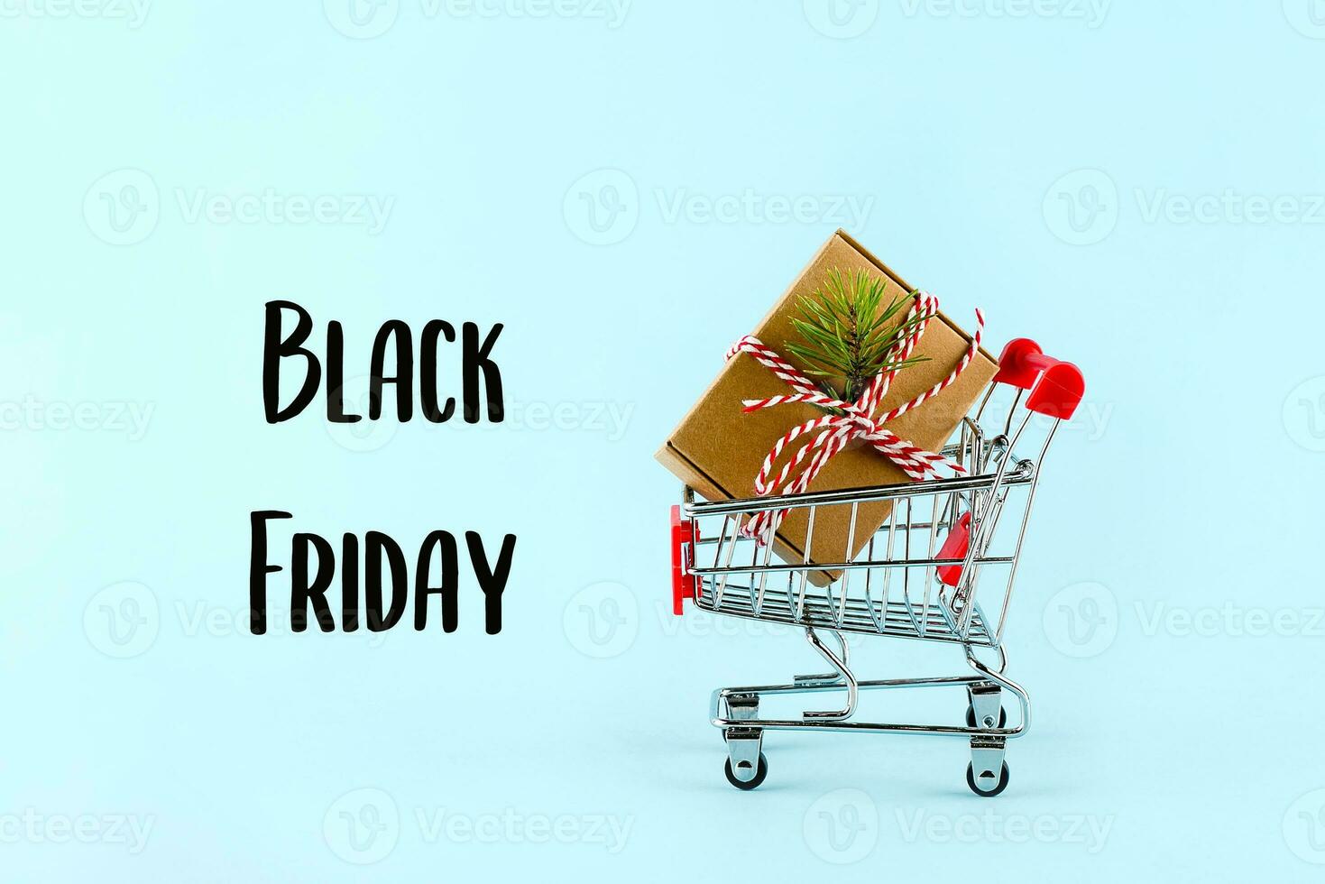 Shopping trolley with decorated gift present box. Christmas shopping sale, black friday sale concept photo