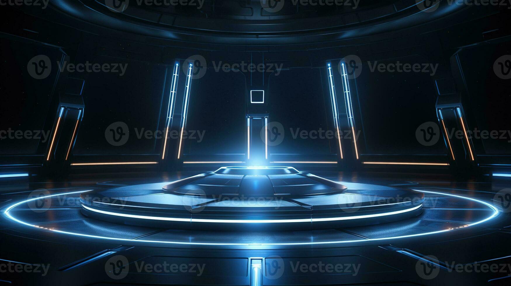 illuminated futuristic podium, digital art illustration, Generative AI photo