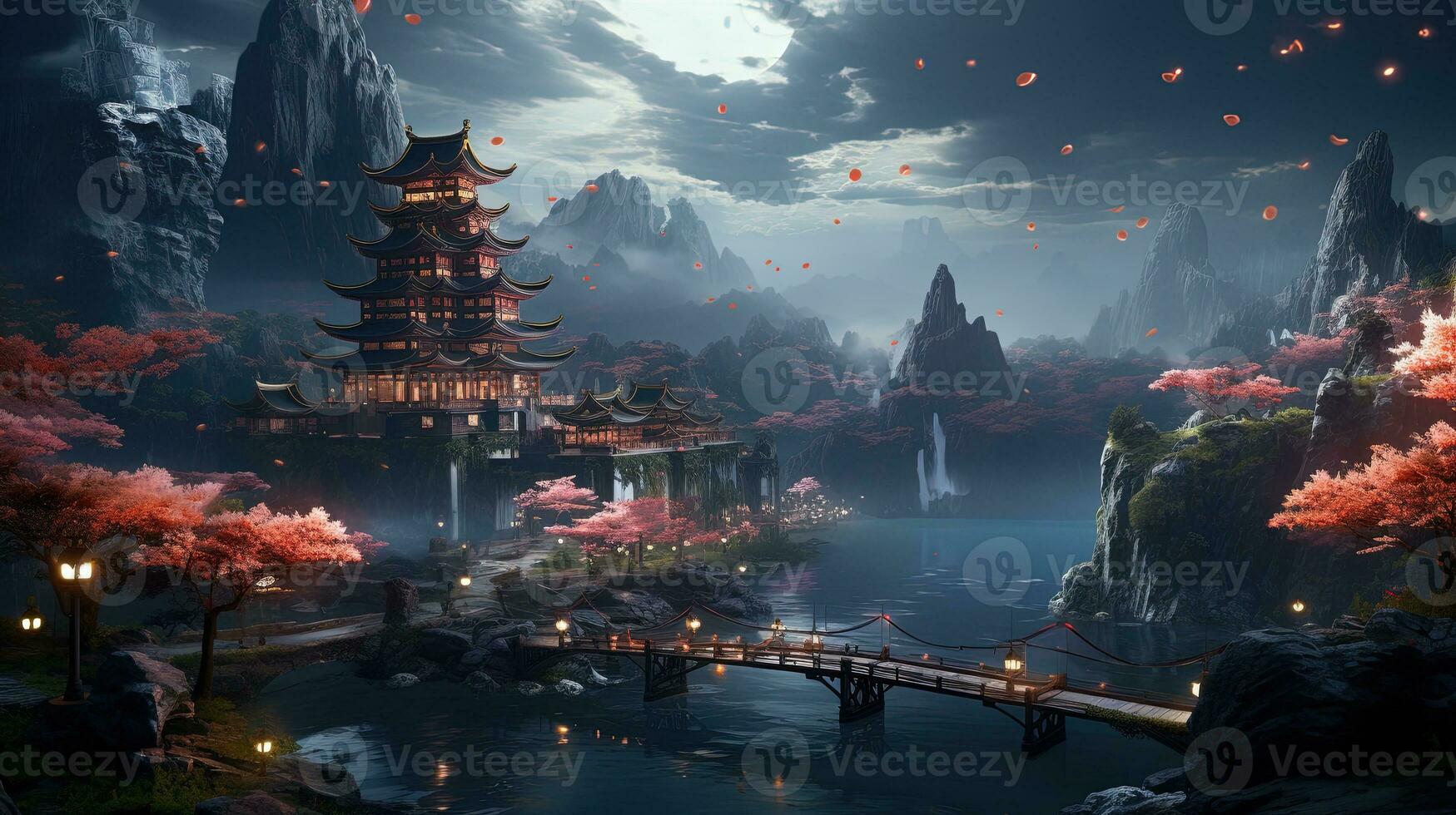 journey through the chinese imagination, digital art illustration, Generative AI photo