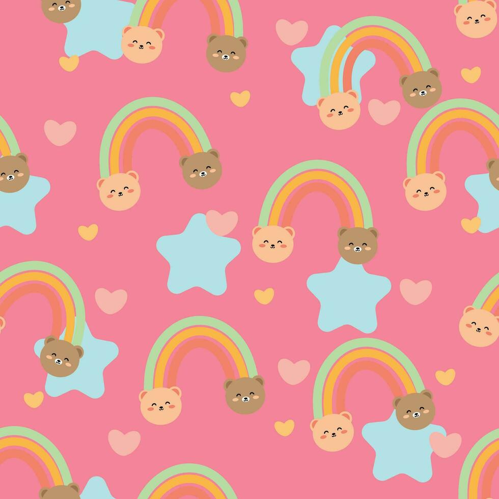 Cute bear pattern with rainbow seamless for fabric print, textile, gift wrapping paper. colorful vector for children, flat style