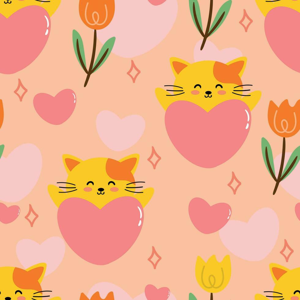 Seamless cute cat pattern for fabric prints, textiles, gift wrapping paper. colorful vector for children, flat style