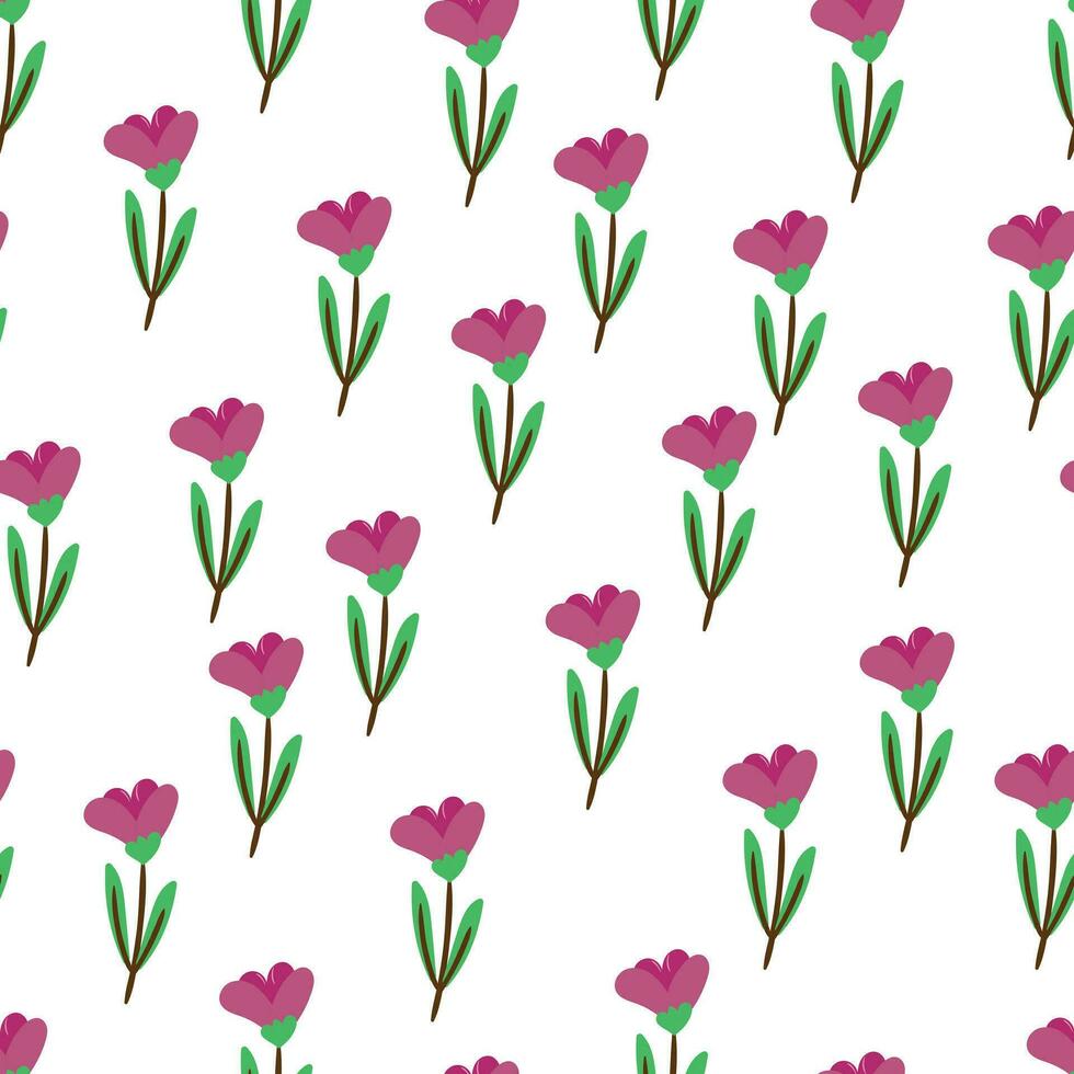 sin costura modelo de púrpura flores en un blanco antecedentes para tela huellas dactilares, textiles, regalo envase papel. vistoso vector para niños, plano estilo