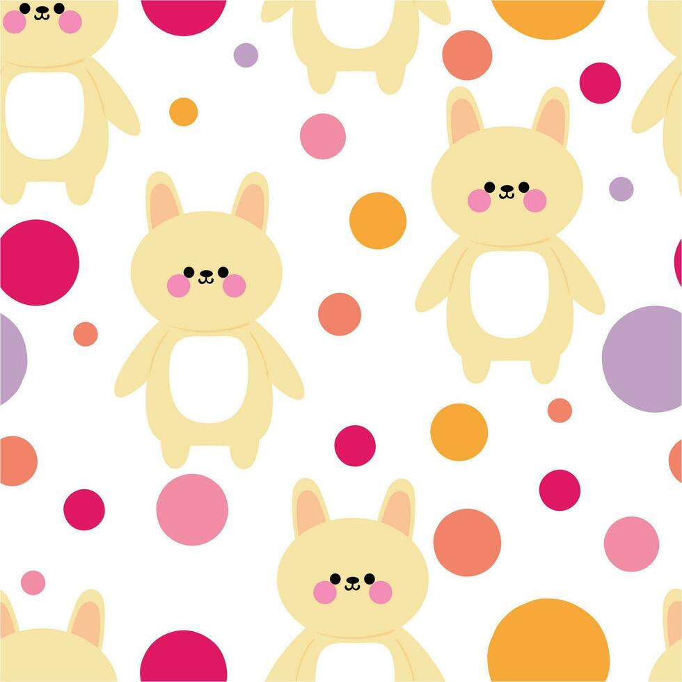 Cute rabbit and polka dot seamless pattern for fabric print, textile, gift wrapping paper. colorful vector for children, flat style
