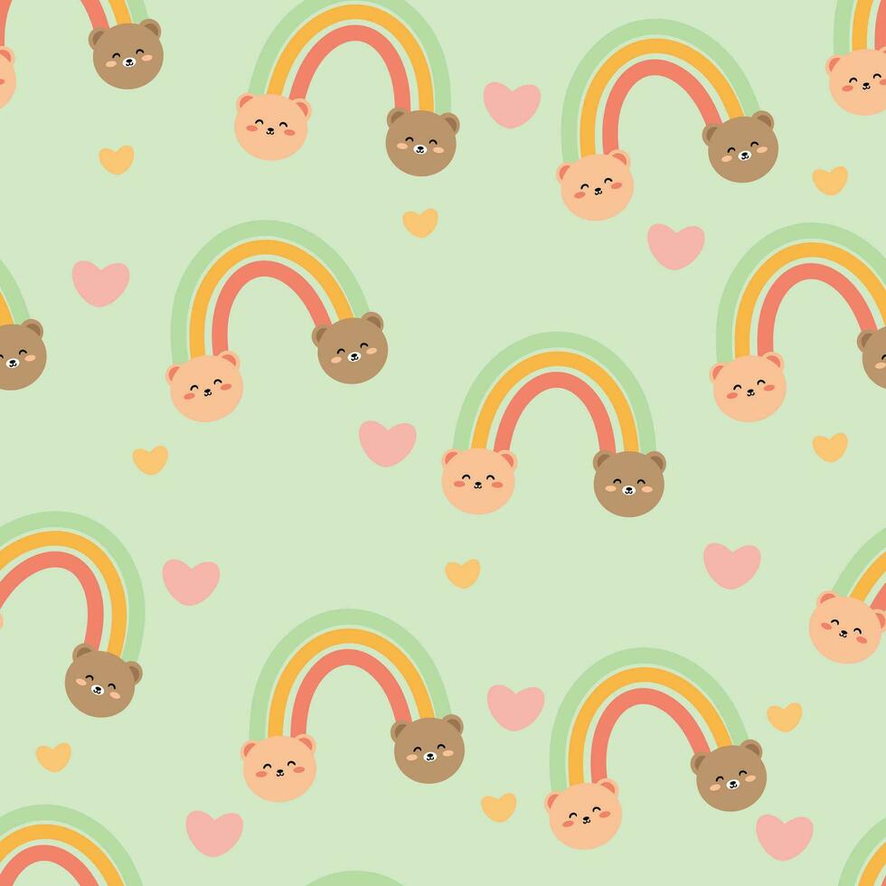 Cute bear pattern with rainbow seamless for fabric print, textile, gift wrapping paper. colorful vector for children, flat style