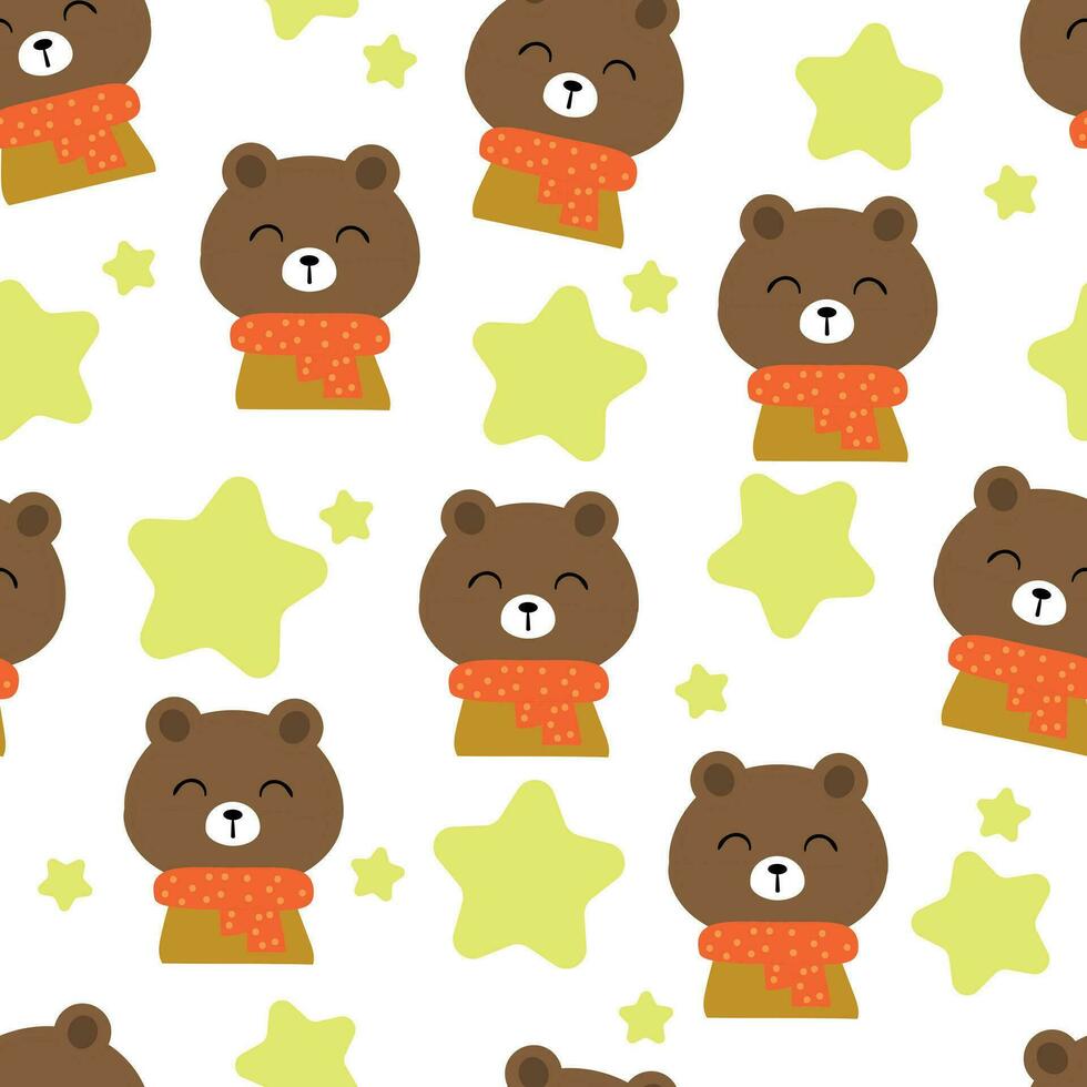 Pattern of cute bears wearing a scarf, seamless for fabric prints, textiles, gift wrapping paper. colorful vector for children, flat style