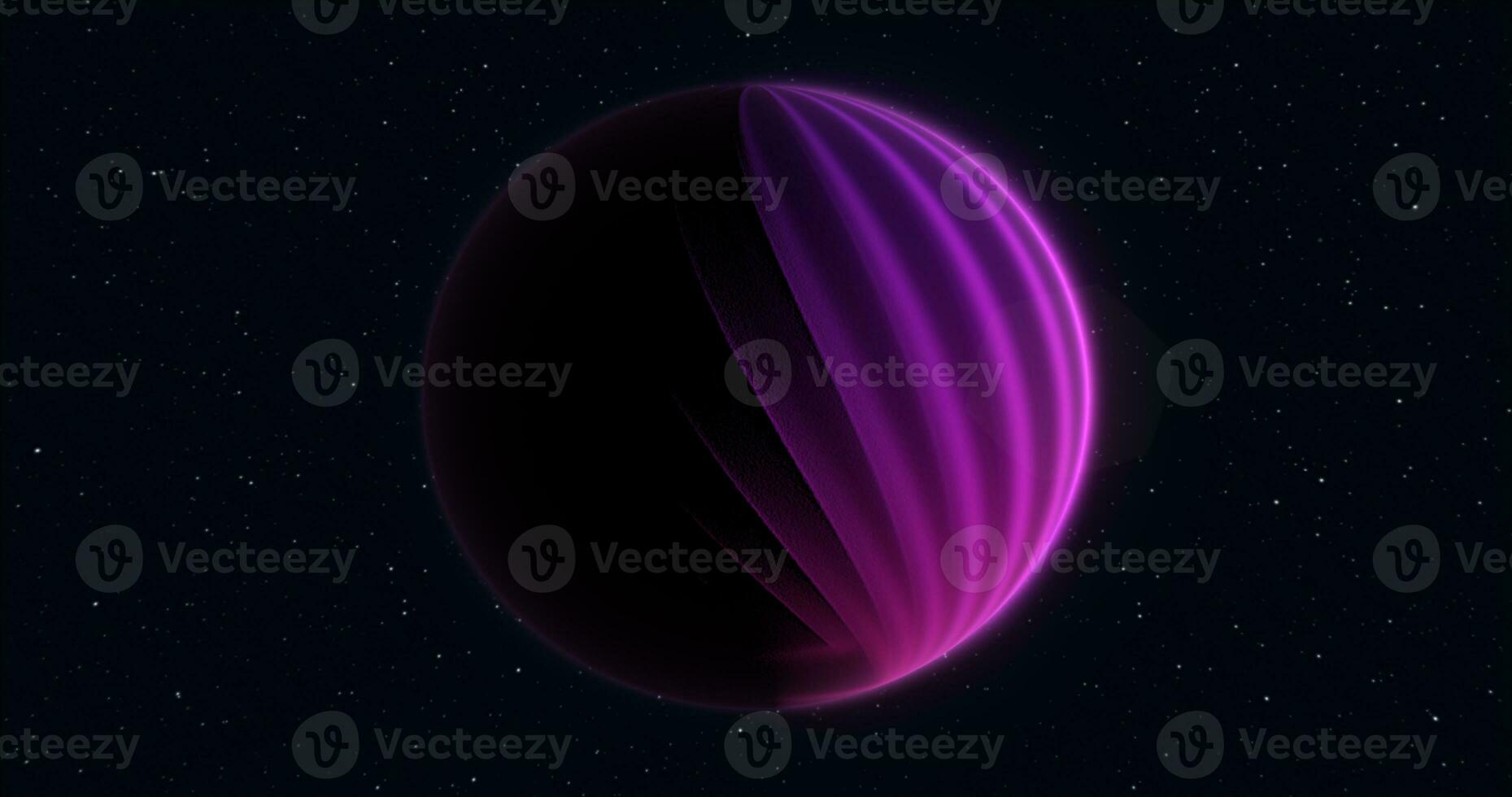 Abstract realistic planet purple hi-tech luminous round sphere in space against the background of stars photo