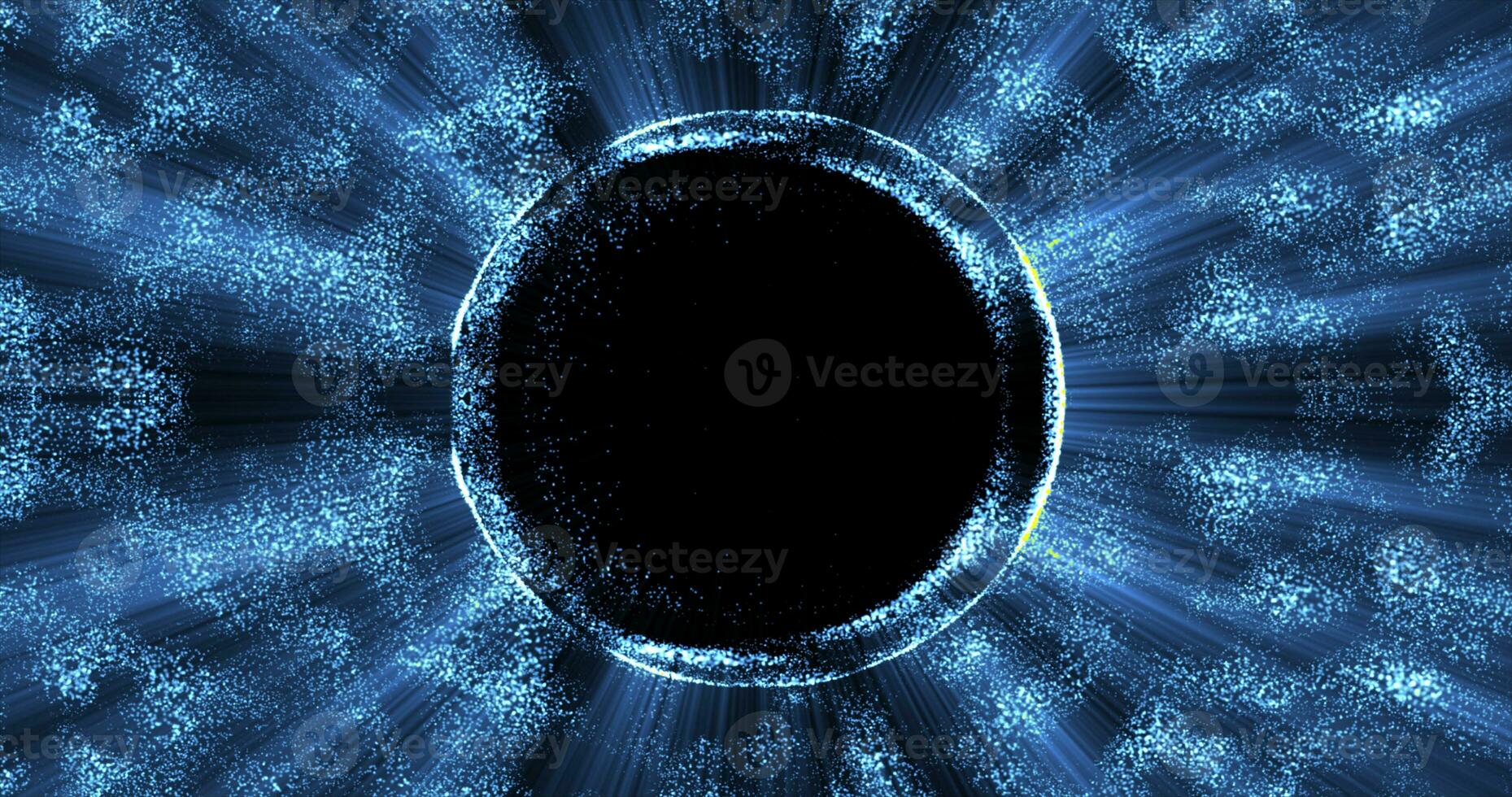 Abstract background of an energetic blue magic ring of glowing particles and a wave of energy photo