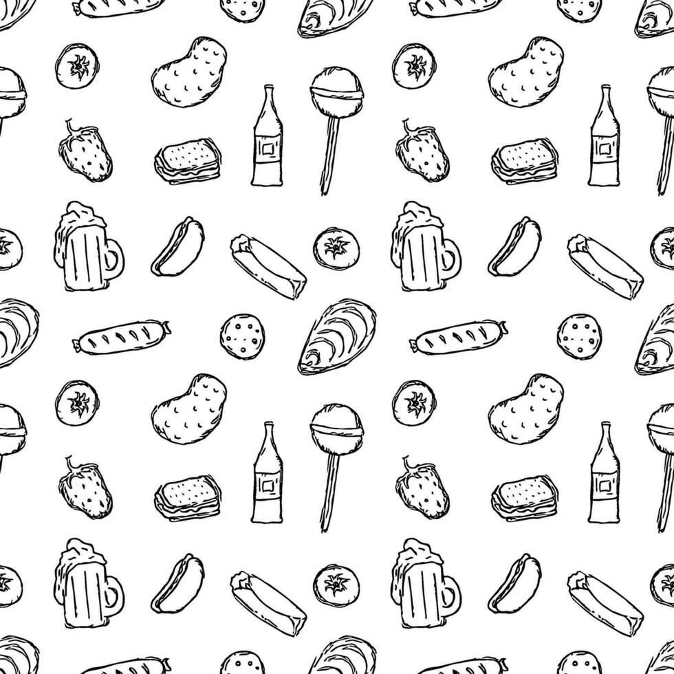 Seamless food pattern. Drawn doodle food background vector