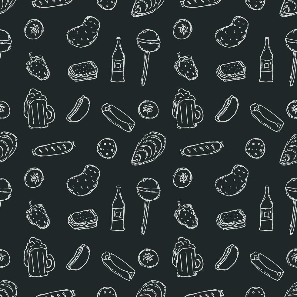 Seamless food pattern. Drawn doodle food background vector