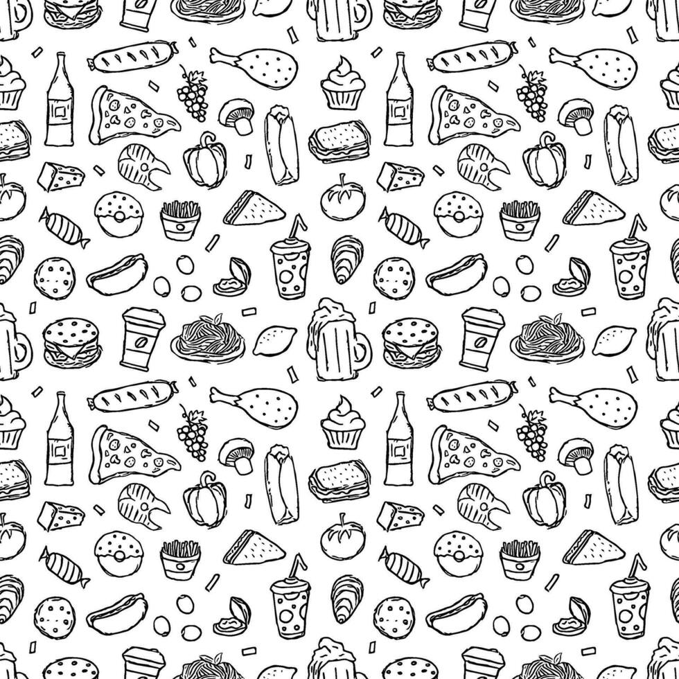 Seamless food pattern. Drawn doodle food background vector