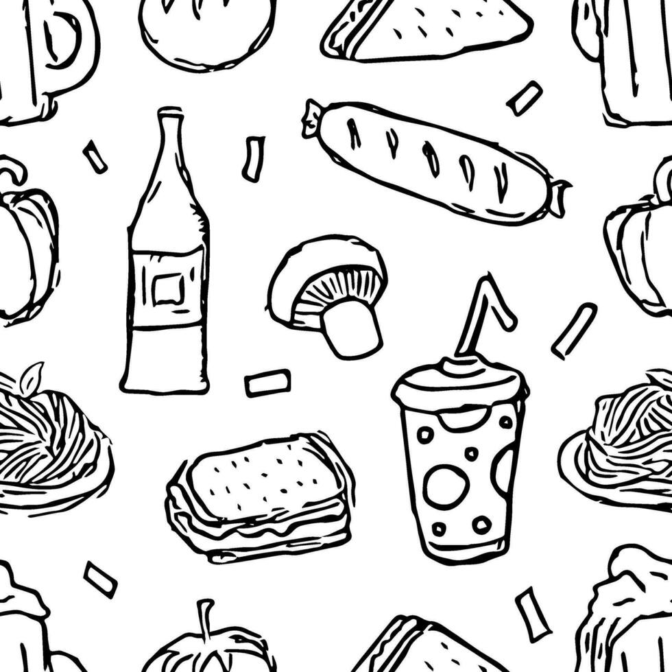 Seamless food pattern. Drawn doodle food background vector