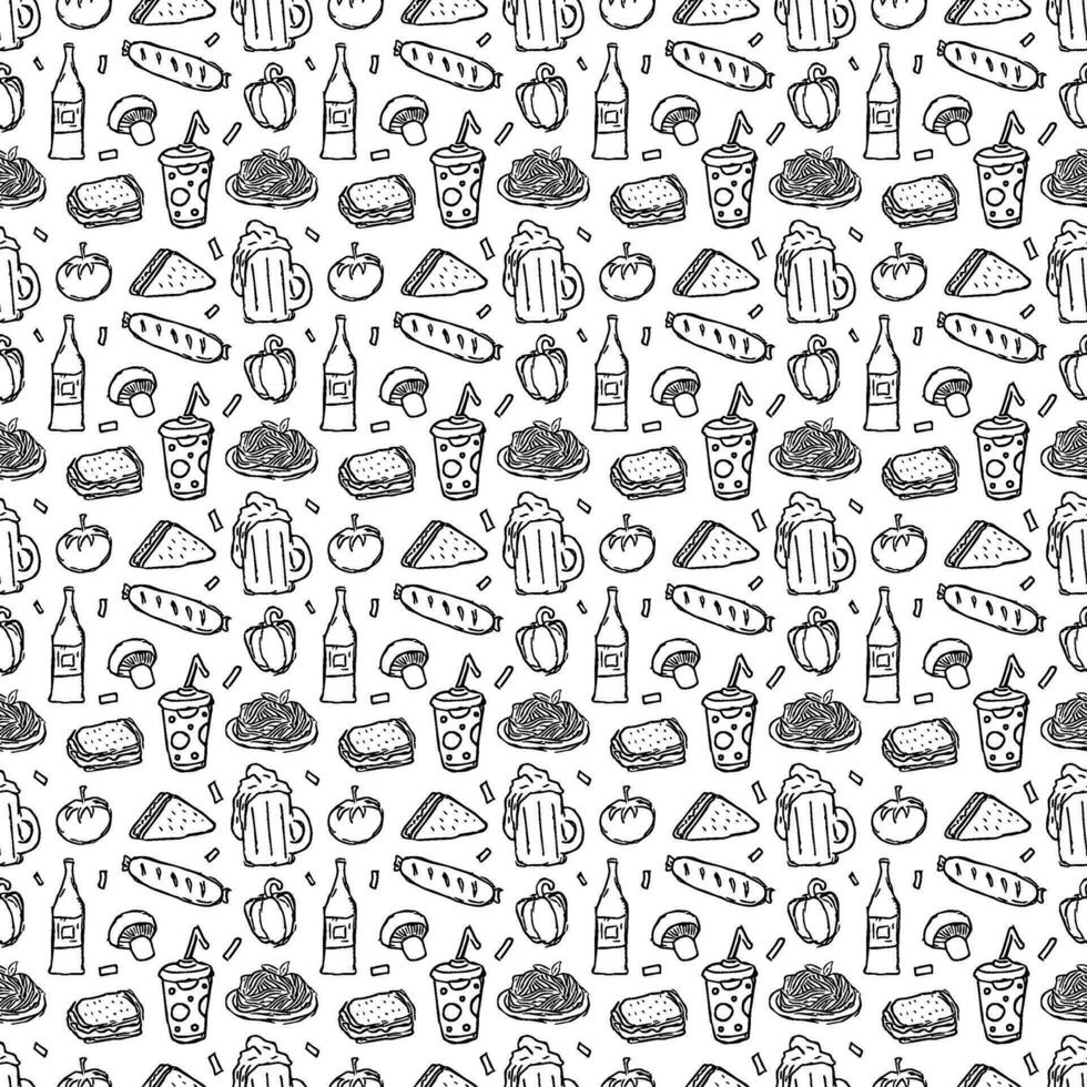 Seamless food pattern. Drawn doodle food background vector