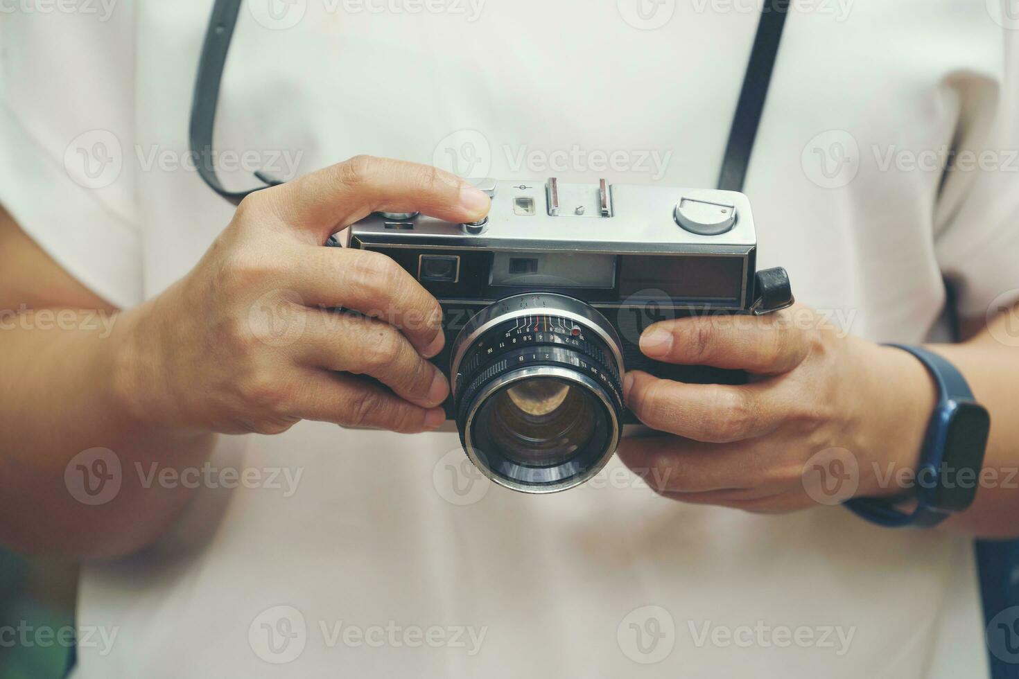 woman with vintage camera photo