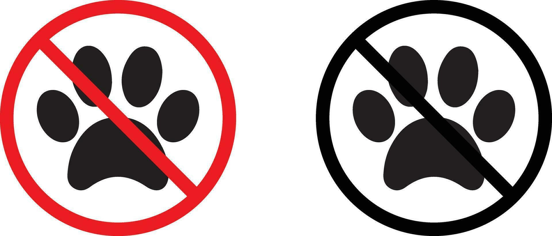 No mascotas icono en negro y rojo . No mascotas permitido firmar . No perro pata firmar icono vector . No animales permitido icono