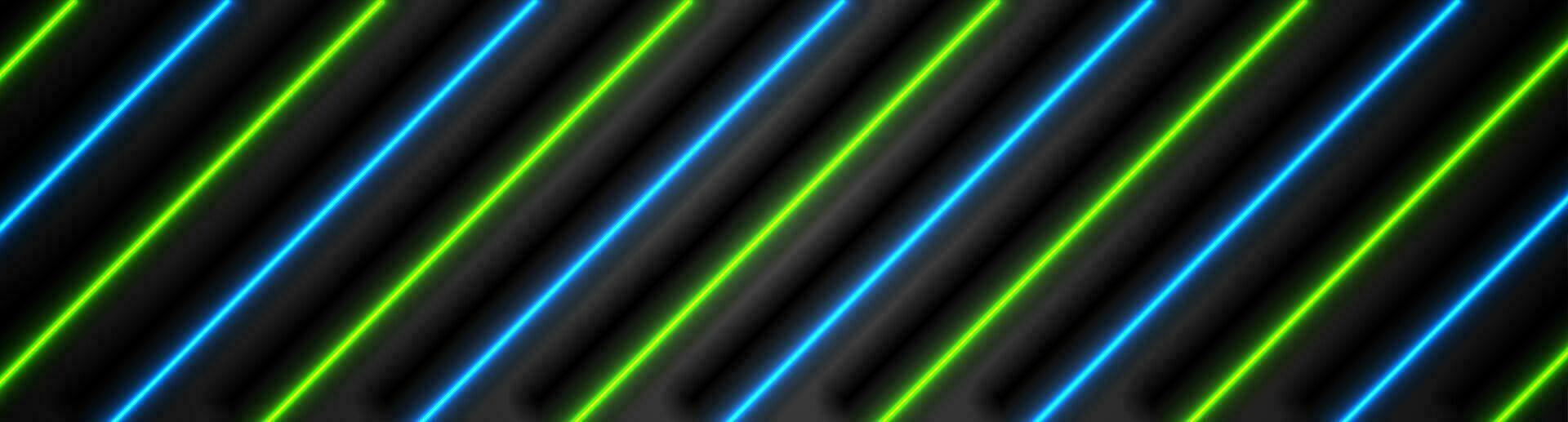Abstract blue and green neon glowing lines futuristic background vector