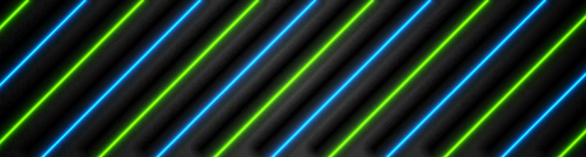 Abstract blue and green neon glowing lines futuristic background vector