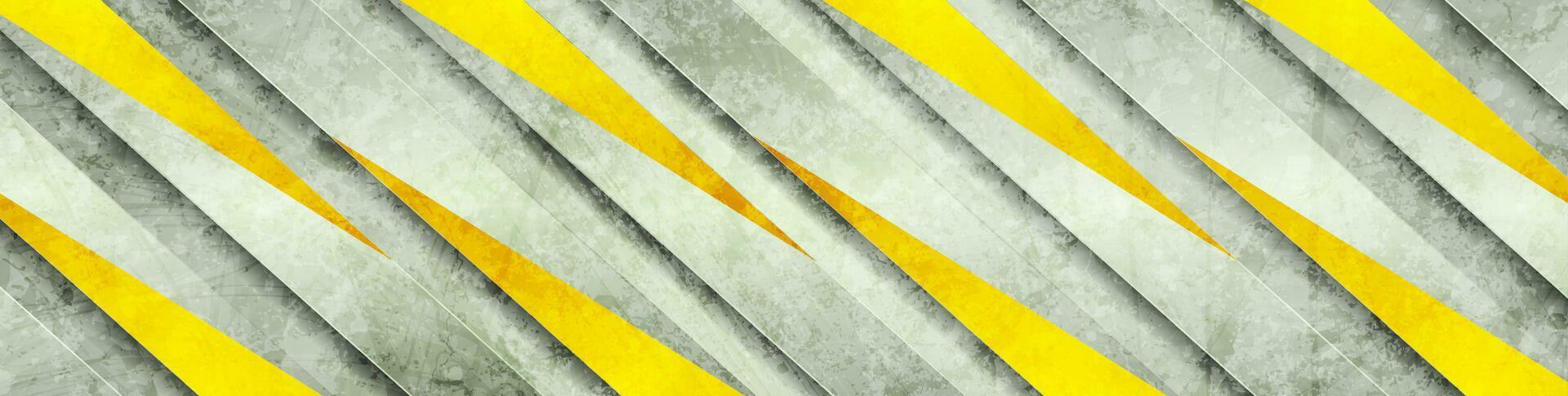 Yellow grey geometric stripes abstract tech grunge background vector