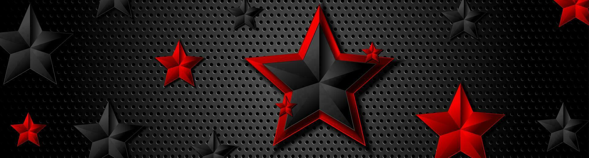 Red and black glossy stars on dark perforated background vector