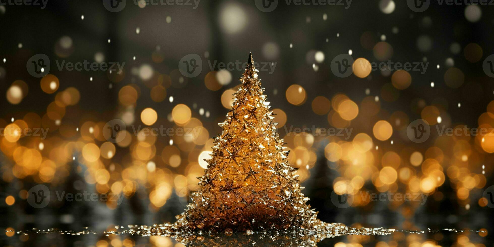 Golden Christmas Tree with Sparkling Lights. Generative AI photo