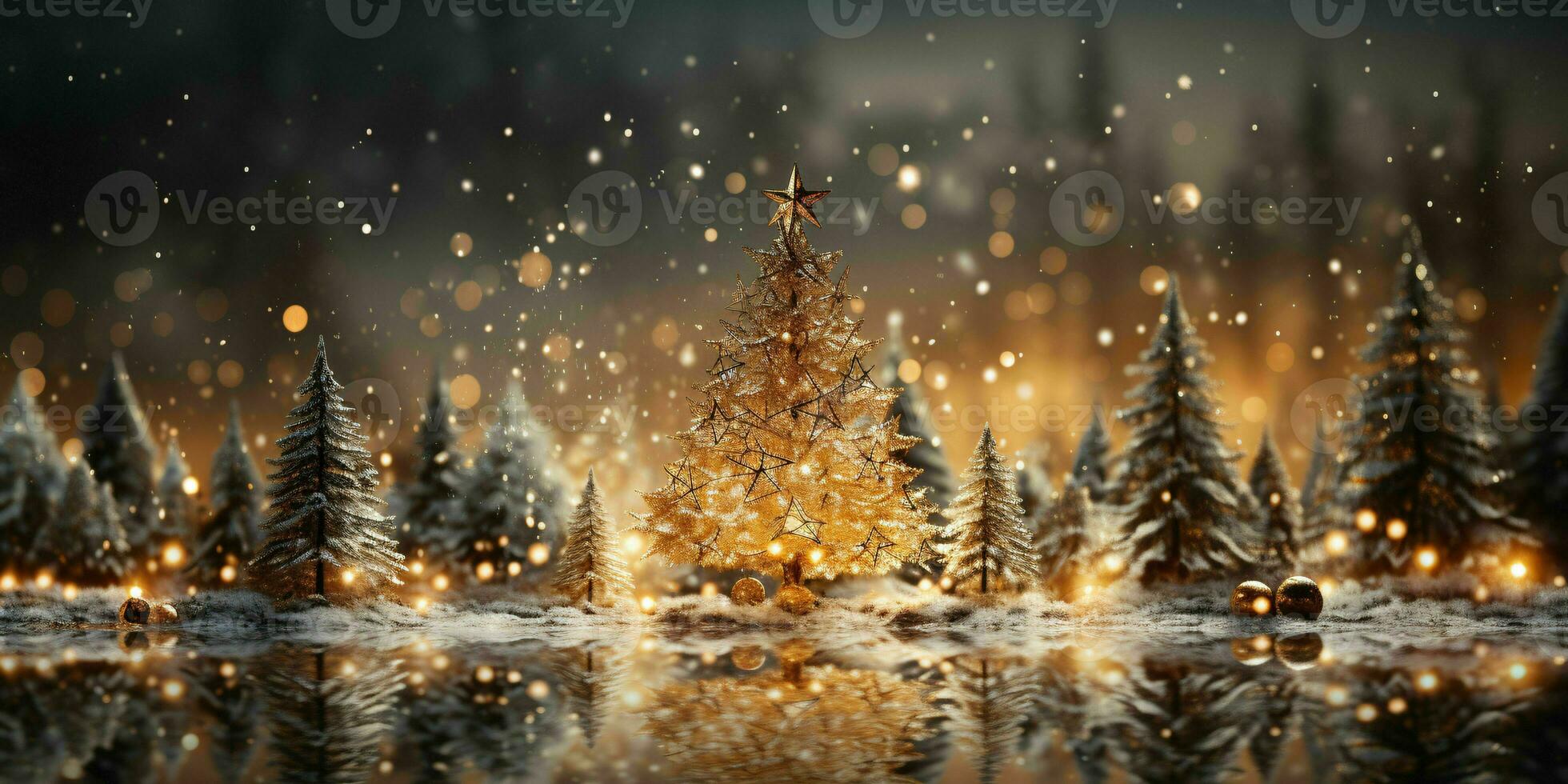 Golden Christmas Tree with Sparkling Lights. Generative AI photo
