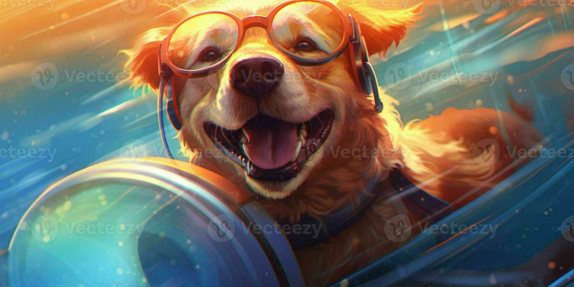 A dog Relaxing on a Swimming Ring in a Pool. Generative AI photo