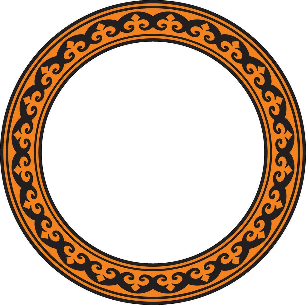 Vector orange and black Kazakh national round pattern, frame. Ethnic ornament of the nomadic peoples of Asia, the Great Steppe, Kazakhs, Kirghiz, Kalmyks, Mongols, Buryats, Turkmens