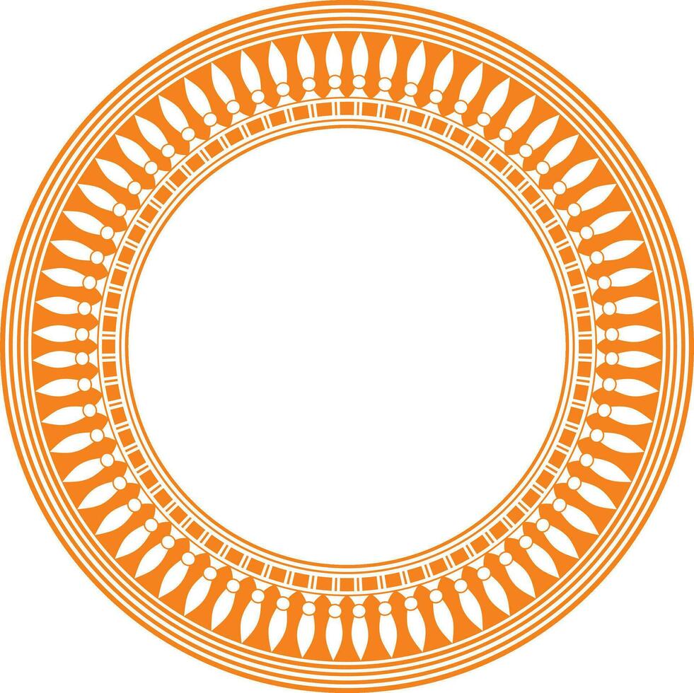 Vector orange round Egyptian border. Circle ornament of ancient Africa. Pattern of lotus flowers and sun
