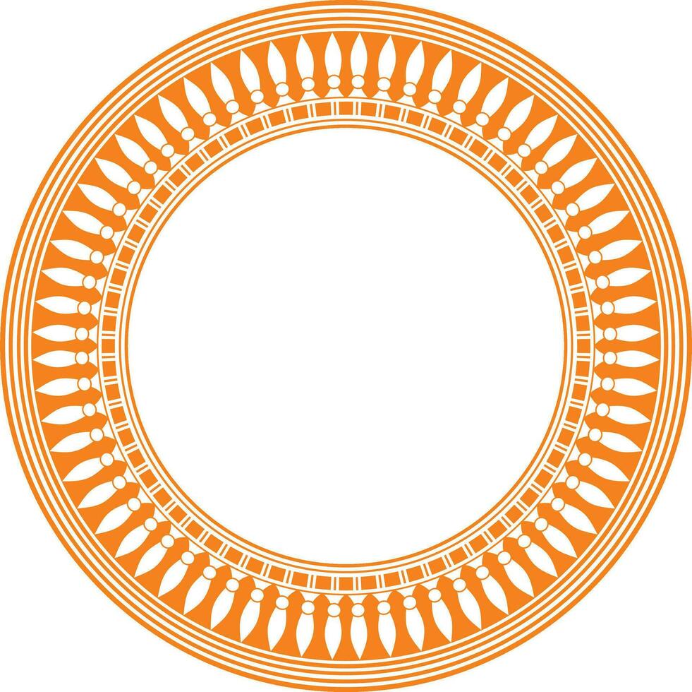 Vector orange round Egyptian border. Circle ornament of ancient Africa. Pattern of lotus flowers and sun