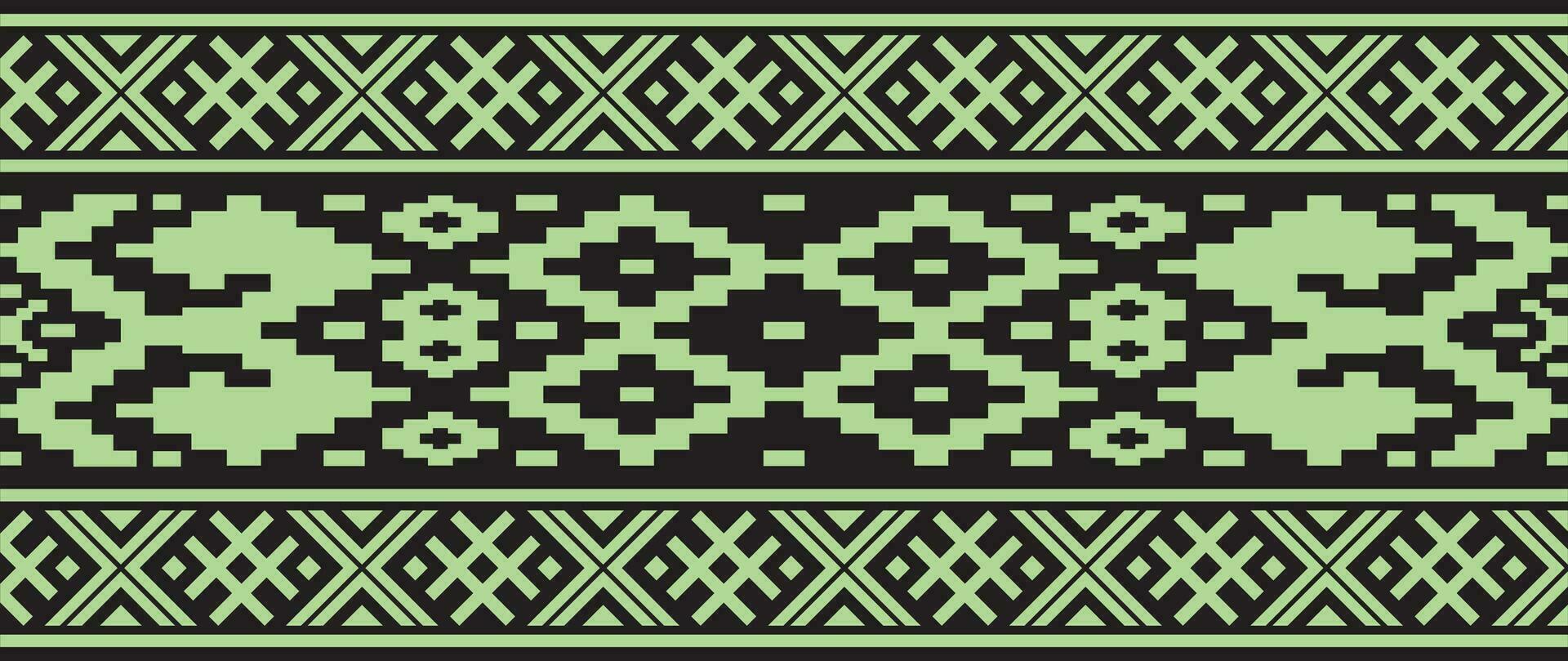 Vector green color seamless Belarusian national ornament. Ethnic endless black border, Slavic peoples frame