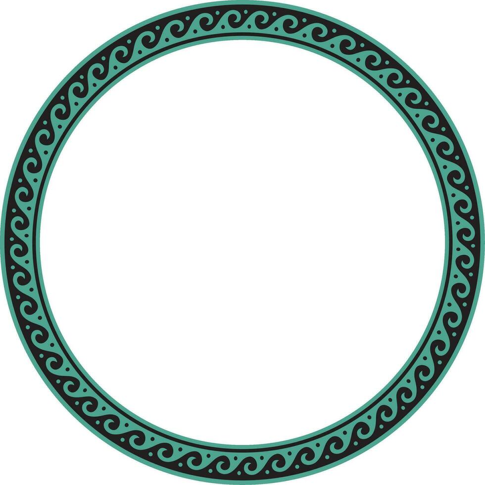 Vector round green classic frame. Greek wave meander. Patterns of Greece and ancient Rome. Circle european border