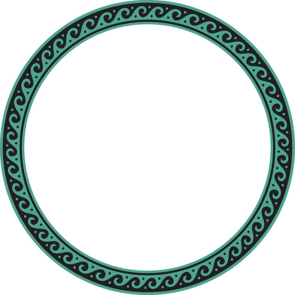 Vector round green classic frame. Greek wave meander. Patterns of Greece and ancient Rome. Circle european border