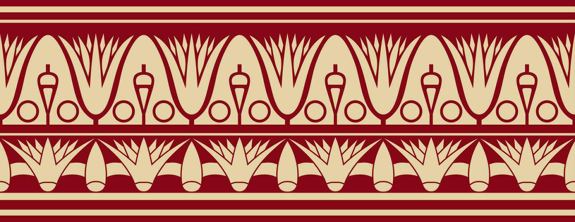 Vector ancient golden and red egyptian seamless ornament. Endless national ethnic border, frame