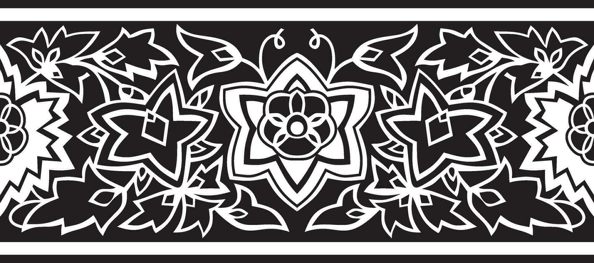 Vector seamless black monochrome national Indian ornament. Endless ethnic pattern of indus civilization