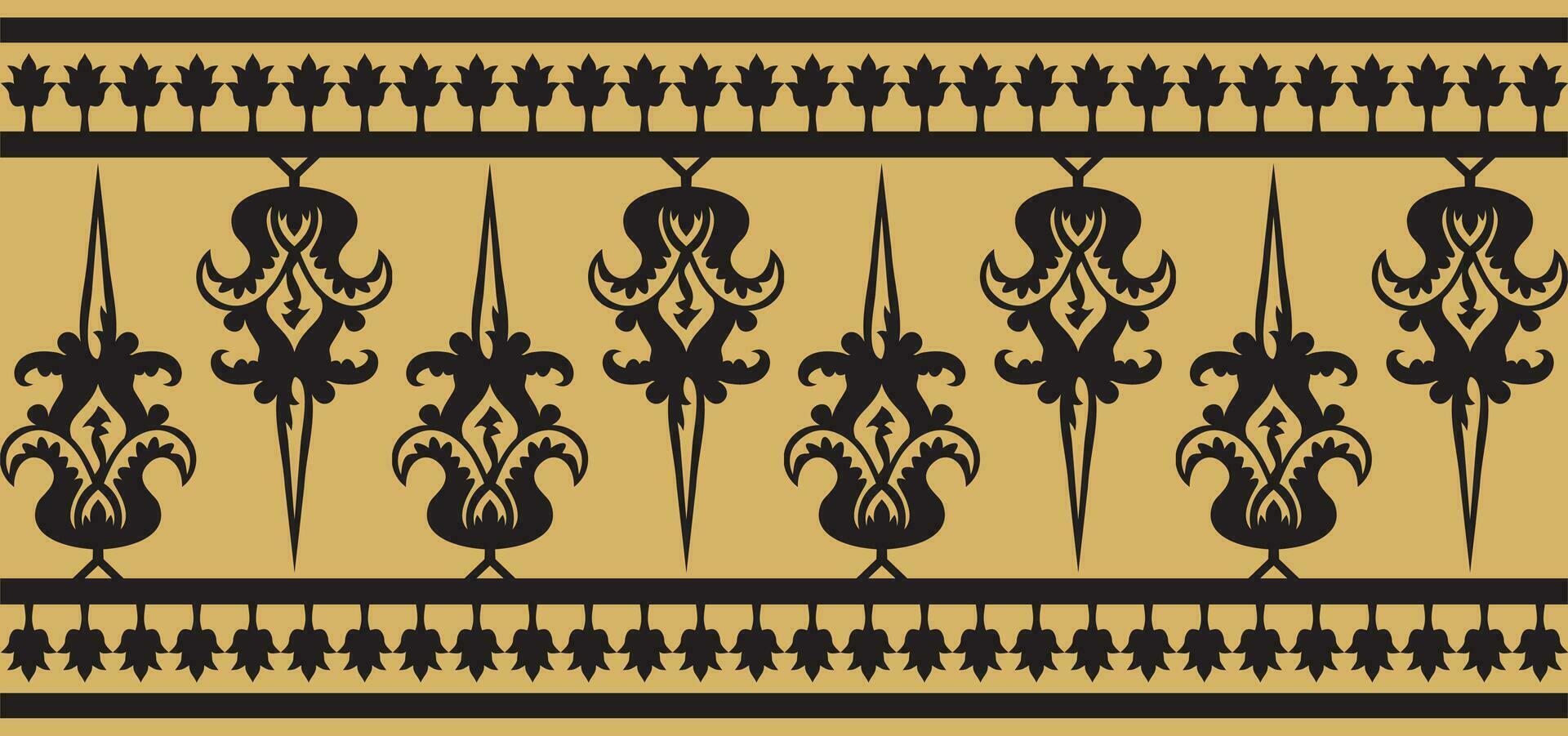 Vector gold and black seamless byzantine ornament. Endless Border, frame of ancient Greece and Eastern Roman Empire. Decoration of the Russian Orthodox Church