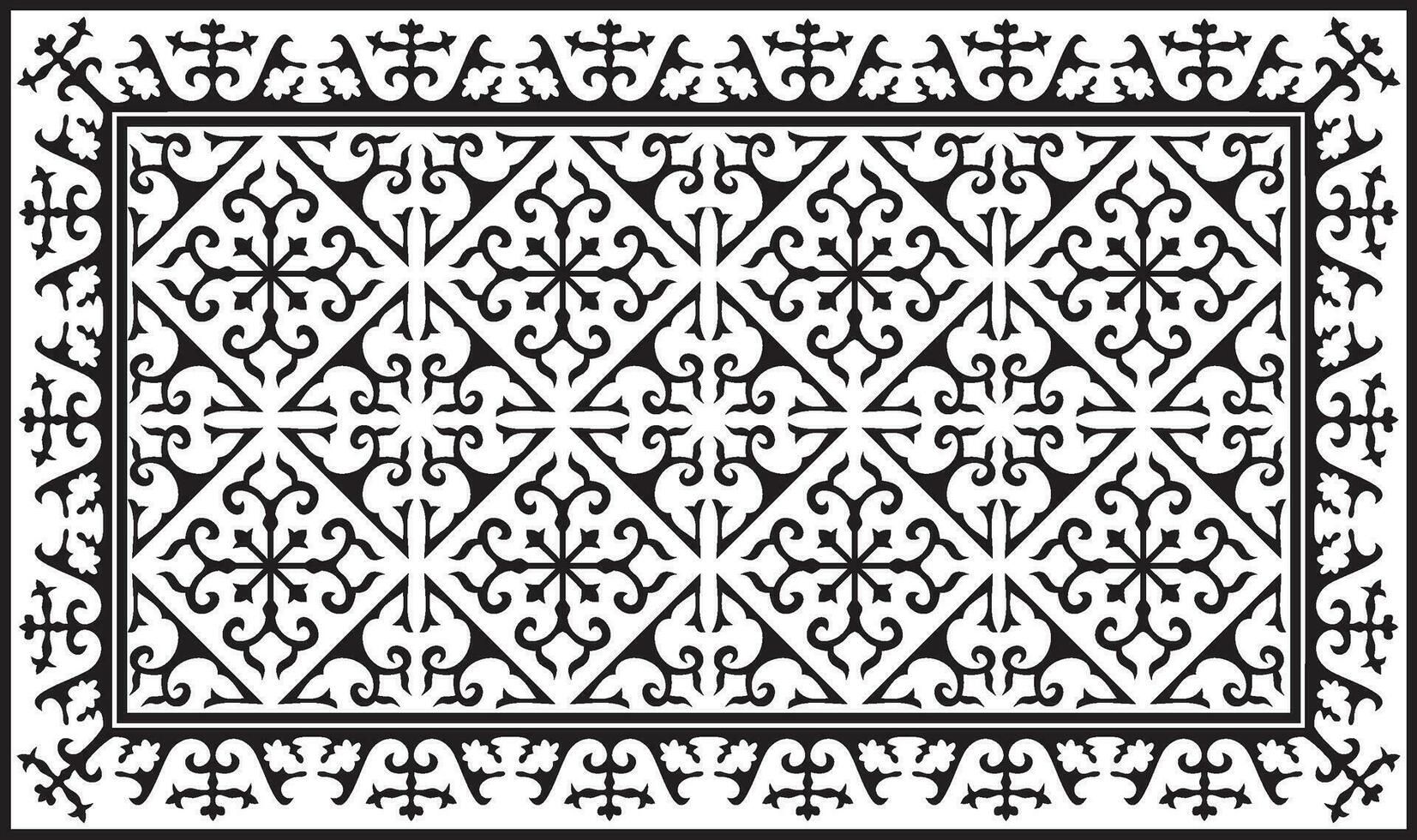 Vector black monochrome square Kazakh national ornament. Ethnic pattern of the peoples of the Great Steppe, Mongols, Kyrgyz, Kalmyks, Buryats