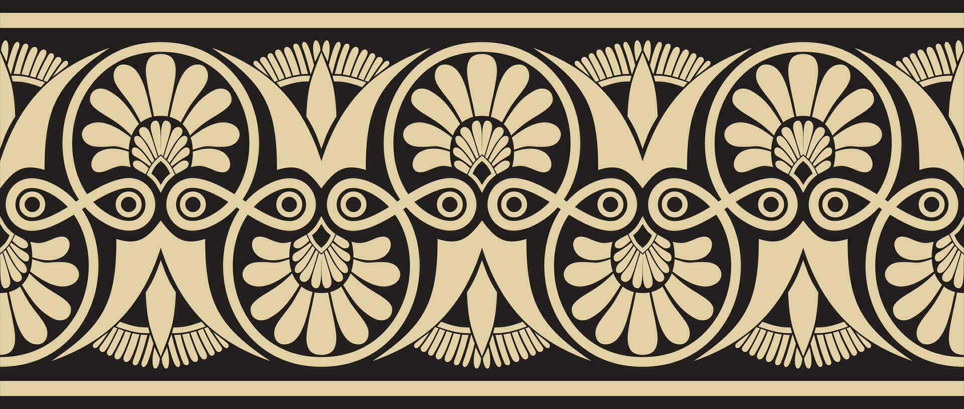 Vector golden and black seamless ornament of ancient Greece. Classic Endless pattern frame border Roman Empire