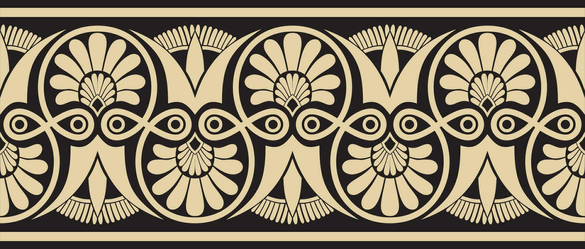 Vector golden and black seamless ornament of ancient Greece. Classic Endless pattern frame border Roman Empire