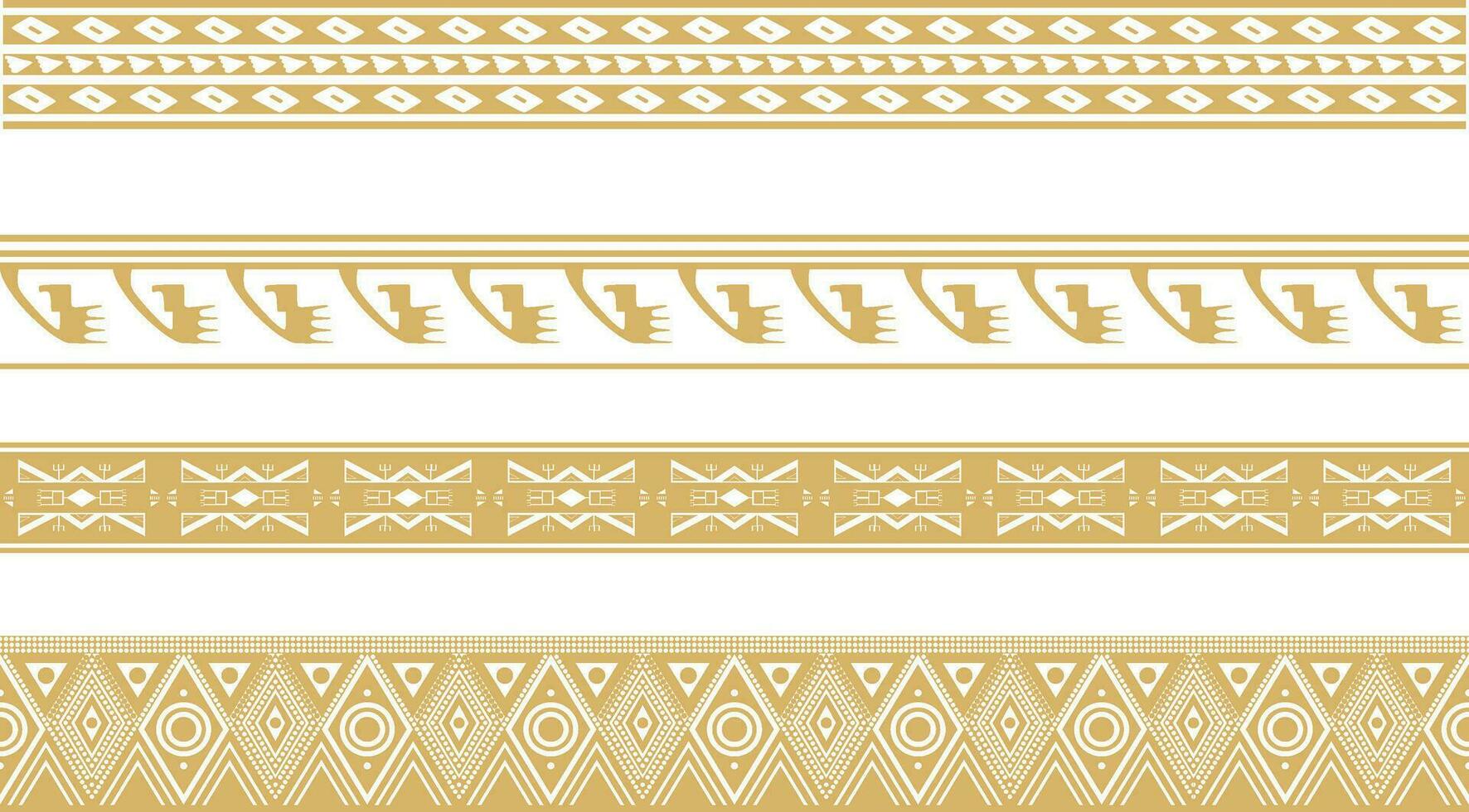 Vector set of seamless golden border ornament. Native American tribes framework. Endless patterns ethnic aztec, maya