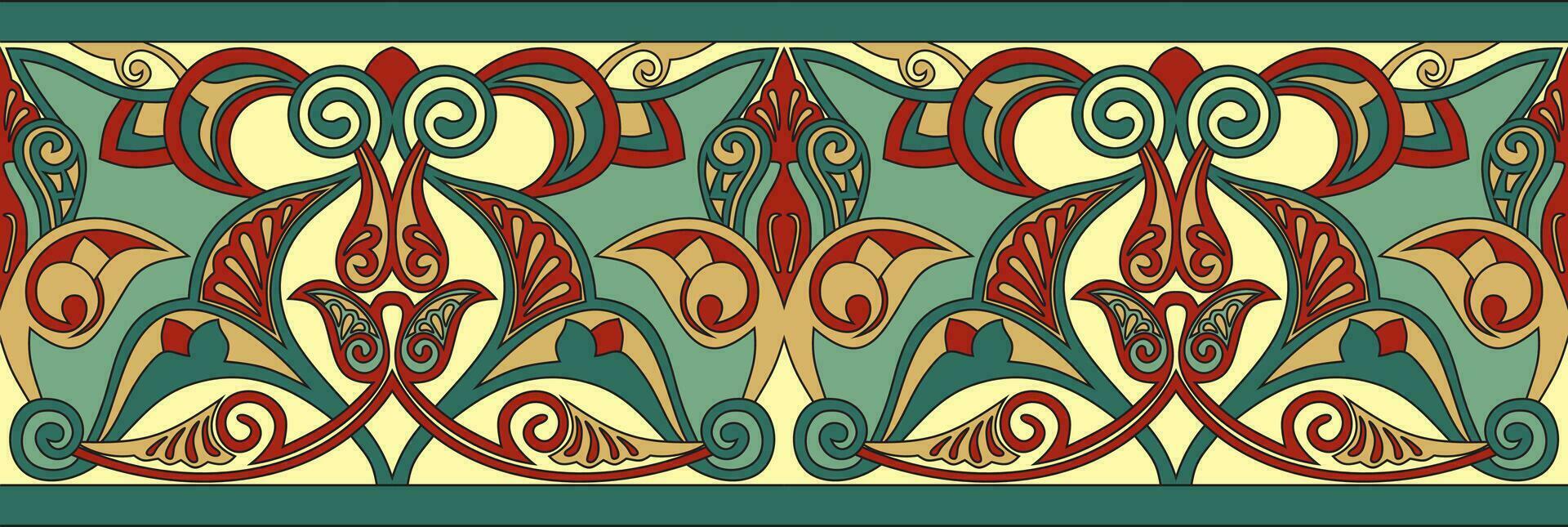 Vector colored seamless oriental national ornament. Endless ethnic floral border, arab peoples frame. Persian painting