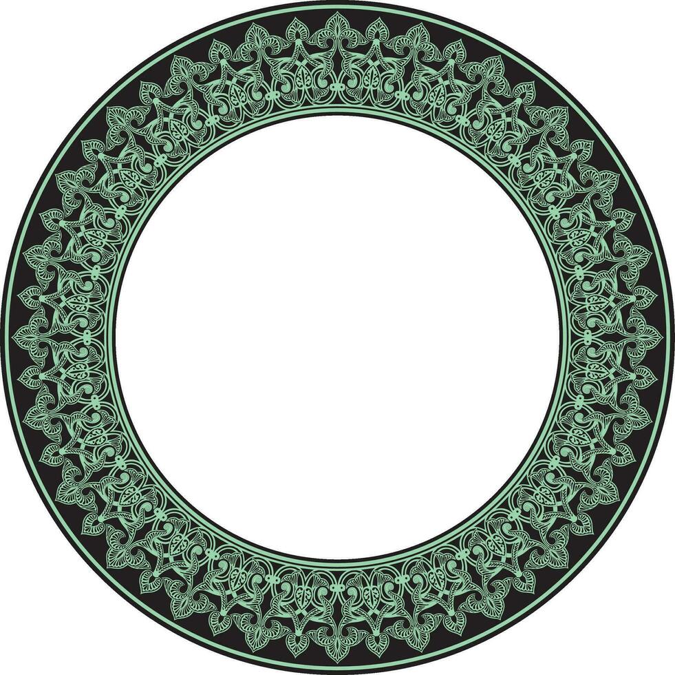 Vector green round oriental ornament. Arabic patterned circle of Iran, Iraq, Turkey, Syria. Persian frame, border