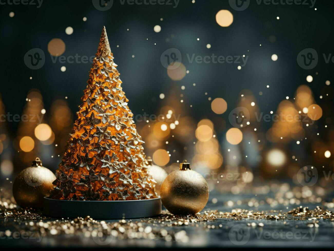 Golden Christmas Tree with Sparkling Lights. Generative AI photo