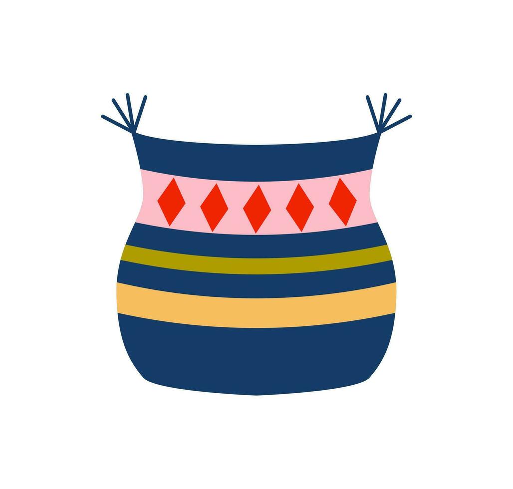 Blue striped winter hat, flat vector. Winter holidays. Cozy season. vector