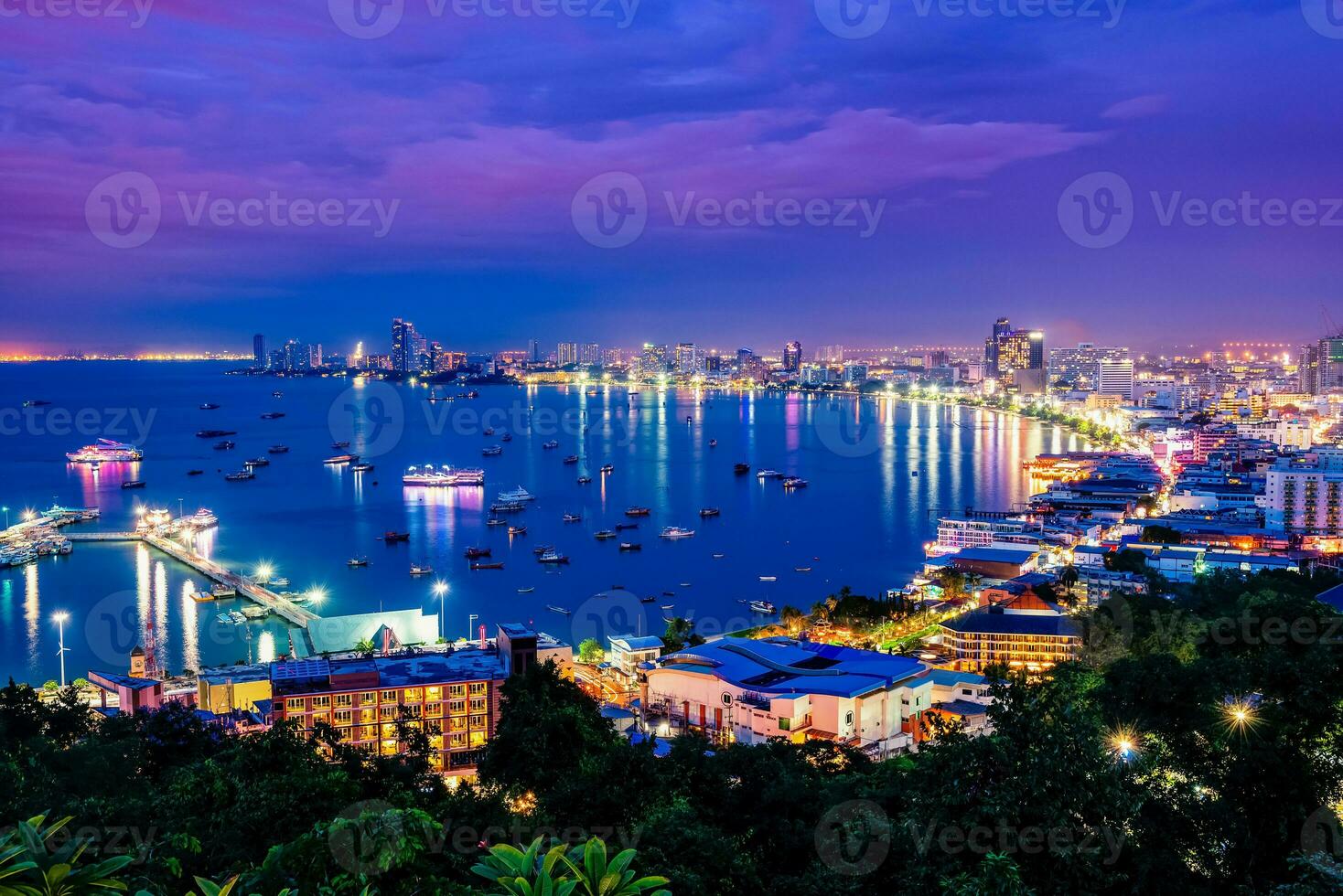 Pattaya City at night scene landmark in Thailand photo