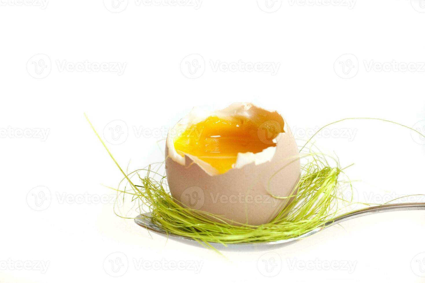 Pascua de Resurrección huevo mantenido en el cuchillería en un blanco antecedentes foto