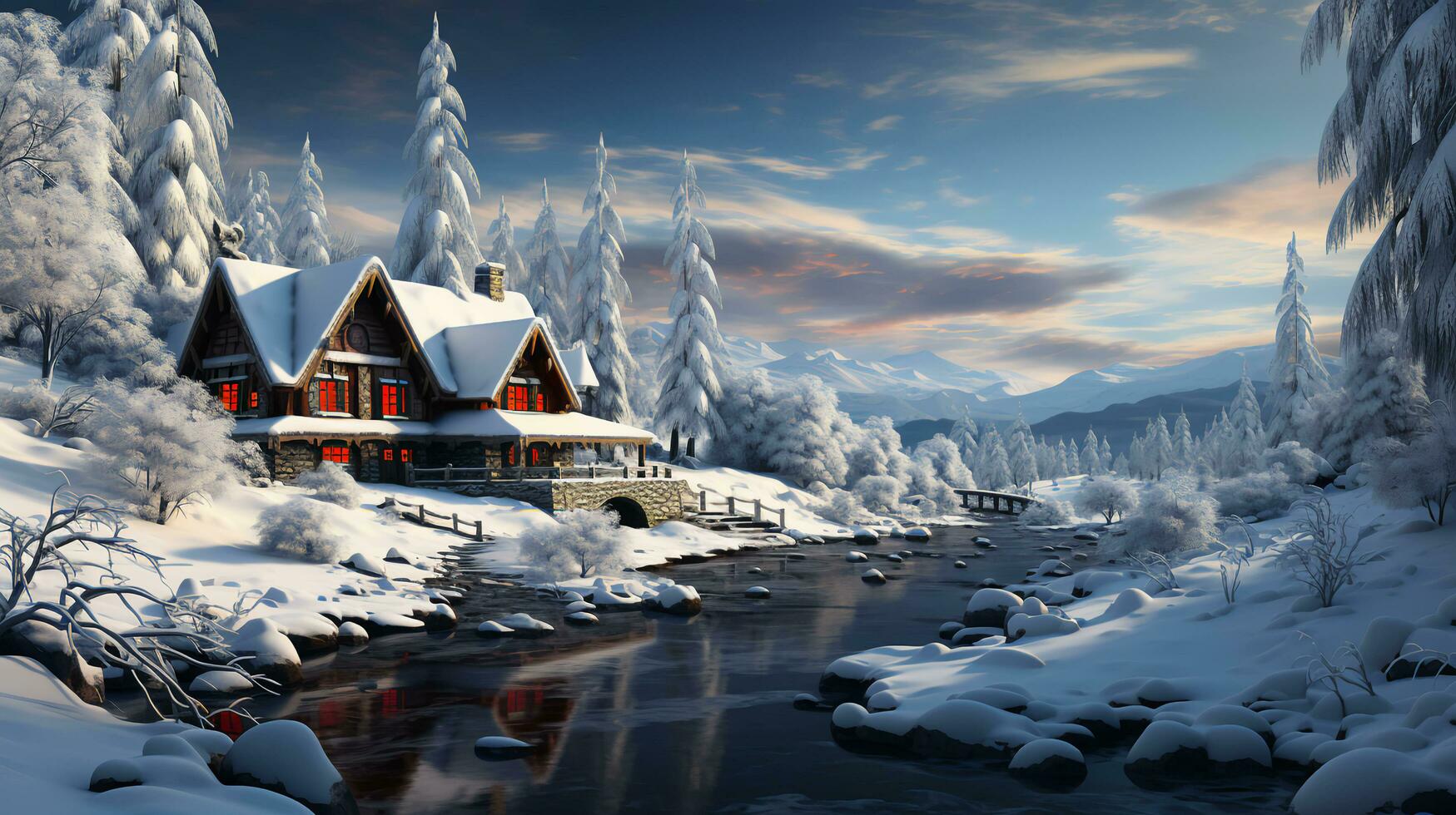 snowy cabin wallpaper